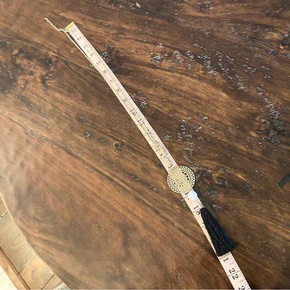 Black and Gold Medallion Tassel Long Necklace - Picture 5 of 6